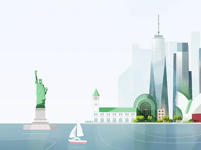 New York skyline america architecture buildings city green illustration landscape new york nyc pastel river skyscraper statueofliberty texture urban usa vector