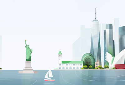 New York skyline america architecture buildings city green illustration landscape new york nyc pastel river skyscraper statueofliberty texture urban usa vector