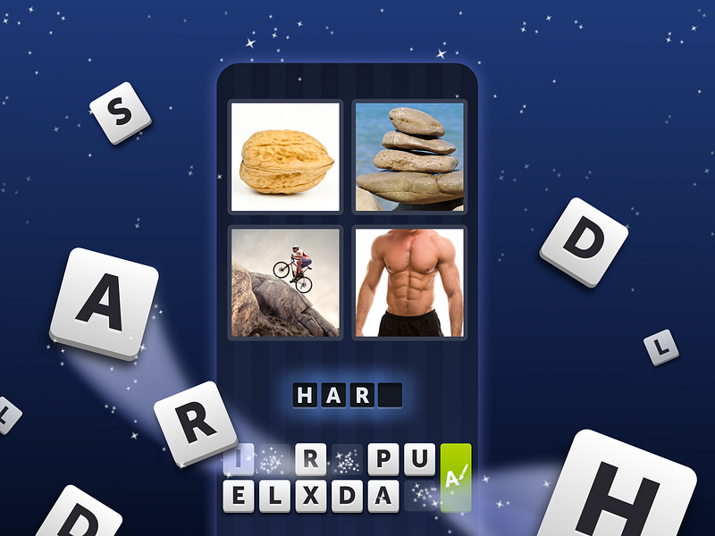 Mobile Game Design for 4 Pics 1 Word app appdesign core design game graphicdesignui inspire interface lotum play quiz sketch ui uidesign userinterface