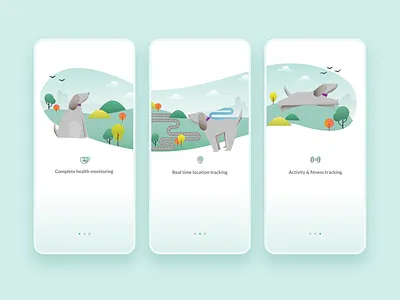 Onboarding for a smart collar app branding design illustration ui ux