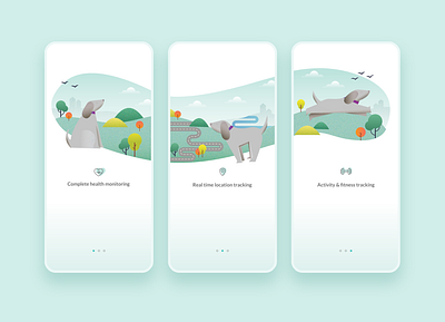 Onboarding for a smart collar app branding design illustration ui ux