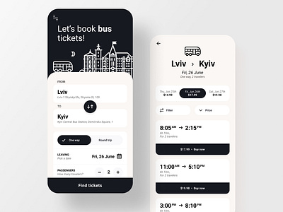 Bus booking app app app ui appdesign black book booking bus app city clean icon illustration modern ticket ticket booking ticketapp town travel trip uiux ux