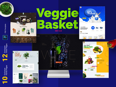 VeggieBasket: Web Template for The Food & Plant Industry banner branding design design kit ecommerce ecommerce app food and drink food web template food web template landing page ui ui design ux design website