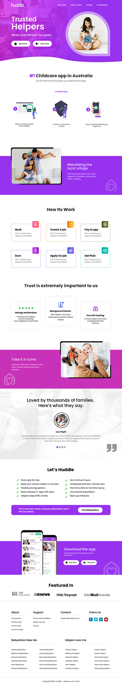 Huddle App Landing page Concept babies baby babysitter chidcare uidesign ux design website