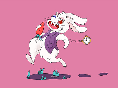 White Rabbit in Broken Phone Game alice alice in wonderland aliceinwonderland animal character book illustration bunny carrot character character design characterdesign childrens illustration illustration running rabbit white rabbit