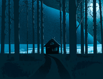 Calm cabin calm forest house illustration landscape mountains noise procreate procreate art procreateapp texture woods