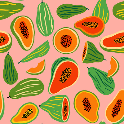 Papayas bodil jane colourful digital folioart food fruit illustration pattern