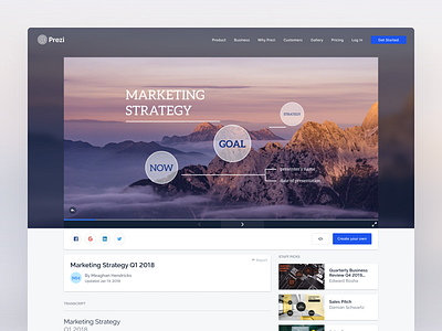 Prezi View Page 2018 app landing page player presentation prezi theater mode ui ui design ux ux design web website