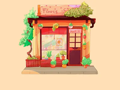 Flower Shop illustration boutique color cute drawing drawings facade floral florist flower illustration japan nature plant plant shop procreate shop shopfront stall