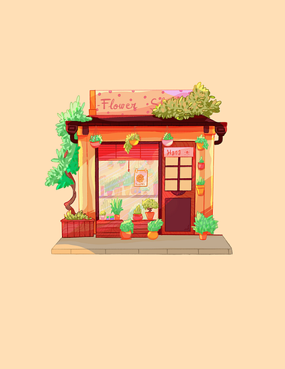 Flower Shop illustration boutique color cute drawing drawings facade floral florist flower illustration japan nature plant plant shop procreate shop shopfront stall