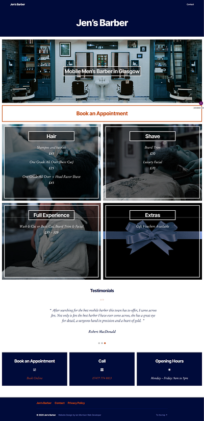 Jen's Barber ui web design wordpress