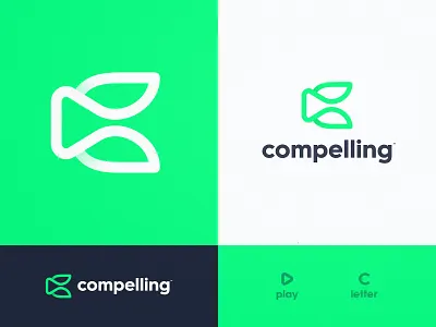 Compelling - Logo Design brand identity branding c letter green lettermark logo design logomark logotype designer modern monoline play button typography