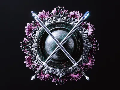 fight for your light. 3d 3dart abstract black cgi colorful diamond digitalart flowers geometry lights refraction render shapes shield swords texture