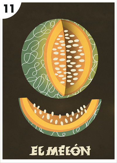 El Melón - The Melon bingo card game digital art digital drawing drawing folk folk art food game art hand drawn illustration loteria melon mexican procreate