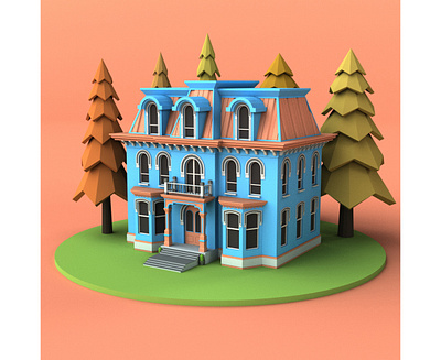 House 3d 3d art 3d model 3dmodel building cartoon design environment exterior home house isometric lowpoly market maya render shop store tree