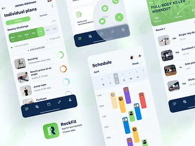 RockFit app for a personal trainer app couch design fitness flat manage sport trainer training ui ux