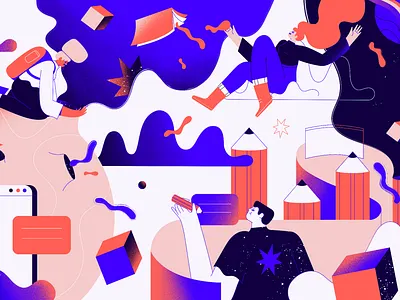 Creative Space 2d adobe agency character collab creativity design girl illustration illustrator procreate space teamwork vector work