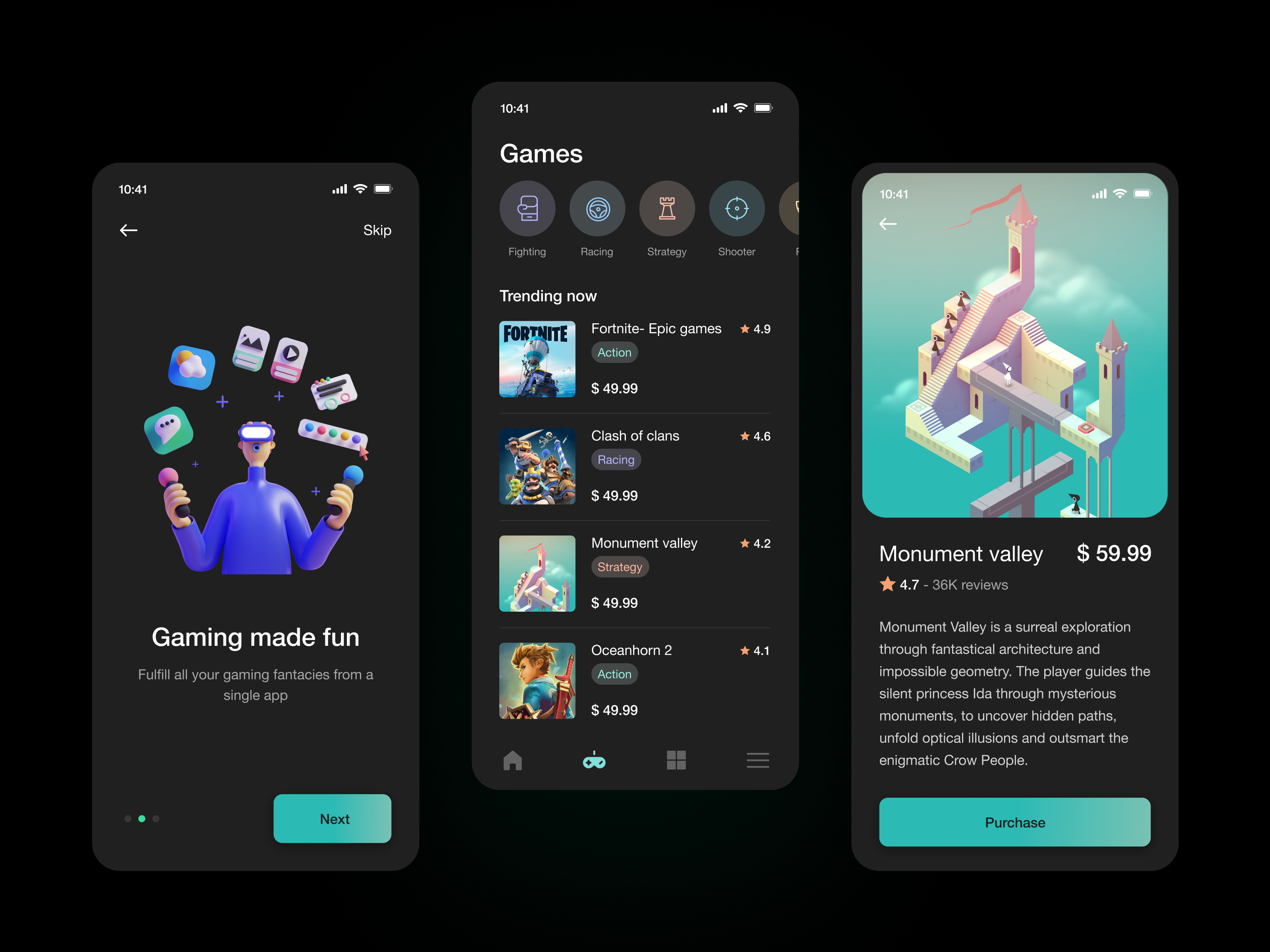 Games app- dark theme akhil sunny app asish sunny clean dark mode dark theme design detail games mobile app mobile ui onboarding pixalchemy trending ui ux