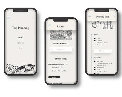 Trip Planning App app design backpacking colorado design digital illustration ui user experience user interface design ux