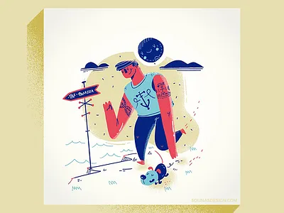 :::To the ocean::: brush cliff dog illustration ocean procreate art stroll walk whimsical