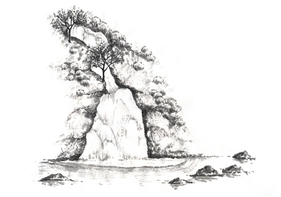 Sumi-e Illustrations for label and site design art branding design drawing fine art hand drawn illustration ink label landscape oriental painting sumi e sumie waterfall