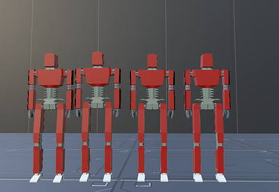 4 Bots in a line 3d computer game game design robots