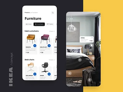 IKEA UI concept app armchair chairs ecommerce furniture furniture app furniture store ikea interface design ios lamp lights mobile app renovation rooms ui concept yellow