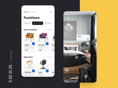 IKEA UI concept app armchair chairs ecommerce furniture furniture app furniture store ikea interface design ios lamp lights mobile app renovation rooms ui concept yellow