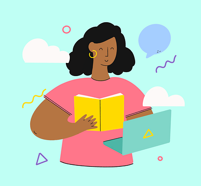 Books & Clouds book character clouds illustration laptop procreate reading