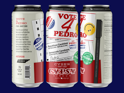 Vote 4 Pedro ballot beer button can elect election go vote gypsy label napoleon dynamite packaging pedro political politics sleeve smile smiley face sticker tennesee vote