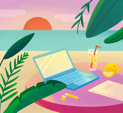 Summer illustration laptop lemon plants procreate summer vaporwave