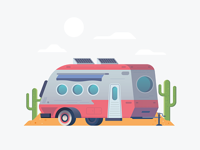 The Trailer airstream artwork brand branding cactus camping crypto desert illustration josh warren nature nft outdoors retro trailer travel ui vintage web web design