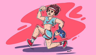 Just run it! 60s 70s 80s broken phone character collaboration curly dolphin fun illustration man nike pink run runner sport