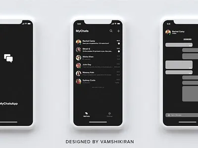 MyChats App Dark Theme application ui behance branding design dribbble graphicdesign messaging app minimal ui ux