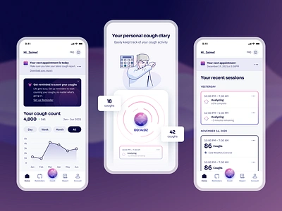 A Health Diary App android app application chronic cough cough count health app health diary ios medical app medical diary mobile mobile app mobile ui product design ui ux