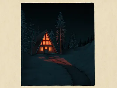 Cozy A-Frame in the Woods illustration landscape procreate texture vintage