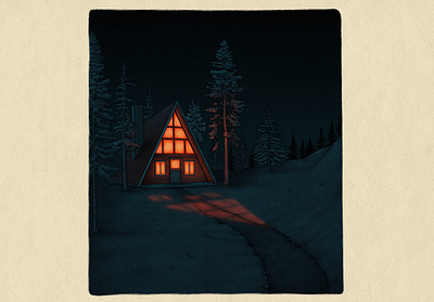 Cozy A-Frame in the Woods illustration landscape procreate texture vintage