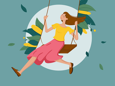 Swing background design flight flyer flying girl green illustration pink simple style swing yellow