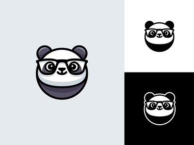 Geek Panda animal black and white brand branding clever computer friendly geek glasses identity logo mark mascot monochrome nerd panda smart software symbol technology