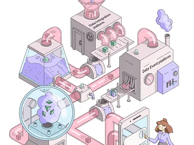 Data factory illustration animation character design drawing illustration vector