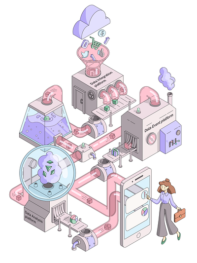 Data factory illustration animation character design drawing illustration vector