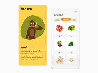 BANANA.uy E-Market banana branding cards delivery app ecommerce flatdesign food app illustration marketing mobile ui mobile ux monkey online shop online store product design user experience user interface vegan vegetarian visualidentity