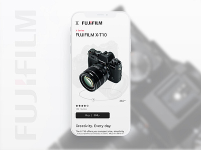 Fujifilm camera mobile design 360 360 degree 360 view app camera commerce e comerce fujifilm iphone mobile app mobile design mobile ui price tag review ui ux web webdesign website concept website design