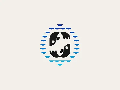 Fishes for number 0 0 fish geometric geometry illustration logo mark number ocean sea seafood symbol wave waves zero