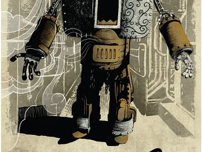 The Big Lug Needs A Hug illustration robot steampunk steampunkrobot