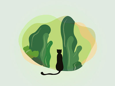 Illustration Practice - Cat & Plant animal cat illustraion minimalism plant poster procreate