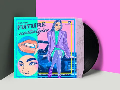 Dua Lipa's Future Nostalgia illustration art cover 80's style. design digital painting fashion illustration