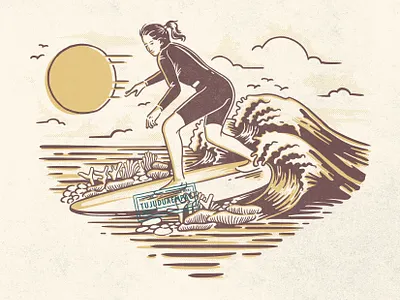 Surfer Girl Riding beach design digitalart digitalillustration handdrawn illustration illustrator ocean riding summer summer vibes summertime sunset surfer surfer girl surfing tshirt design vintage waves women