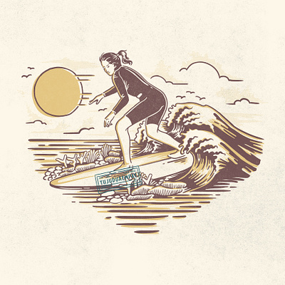 Surfer Girl Riding beach design digitalart digitalillustration handdrawn illustration illustrator ocean riding summer summer vibes summertime sunset surfer surfer girl surfing tshirt design vintage waves women