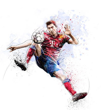 FC Bayern Munich Illustration: Robert Lewandowski digital art drawing football illustration ink pencil photoshop soccer sport watercolor